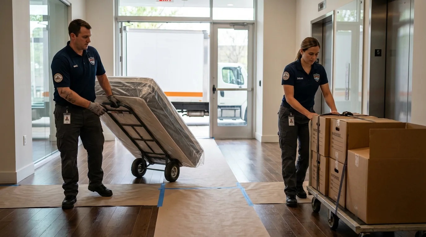 Professional apartment movers loading elevator in Indian Rocks Beach, FL